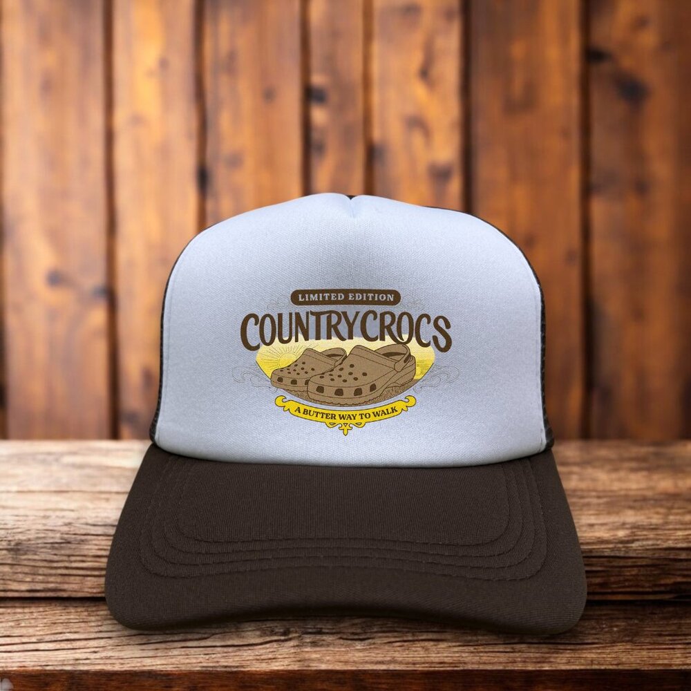 Country Crocs Unisex Trucker Hat Brown Parody Meme Funny Butter Baseball Cap